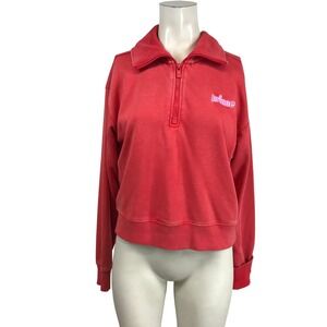 Prince Pickleball Womens Red Quarter Zip Cropped Sweatshirt Size M Logo Pullover